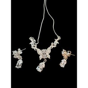 Sterling Silver 18–20" Triple HTZ Moissanite Necklace & Earrings Set Italy New